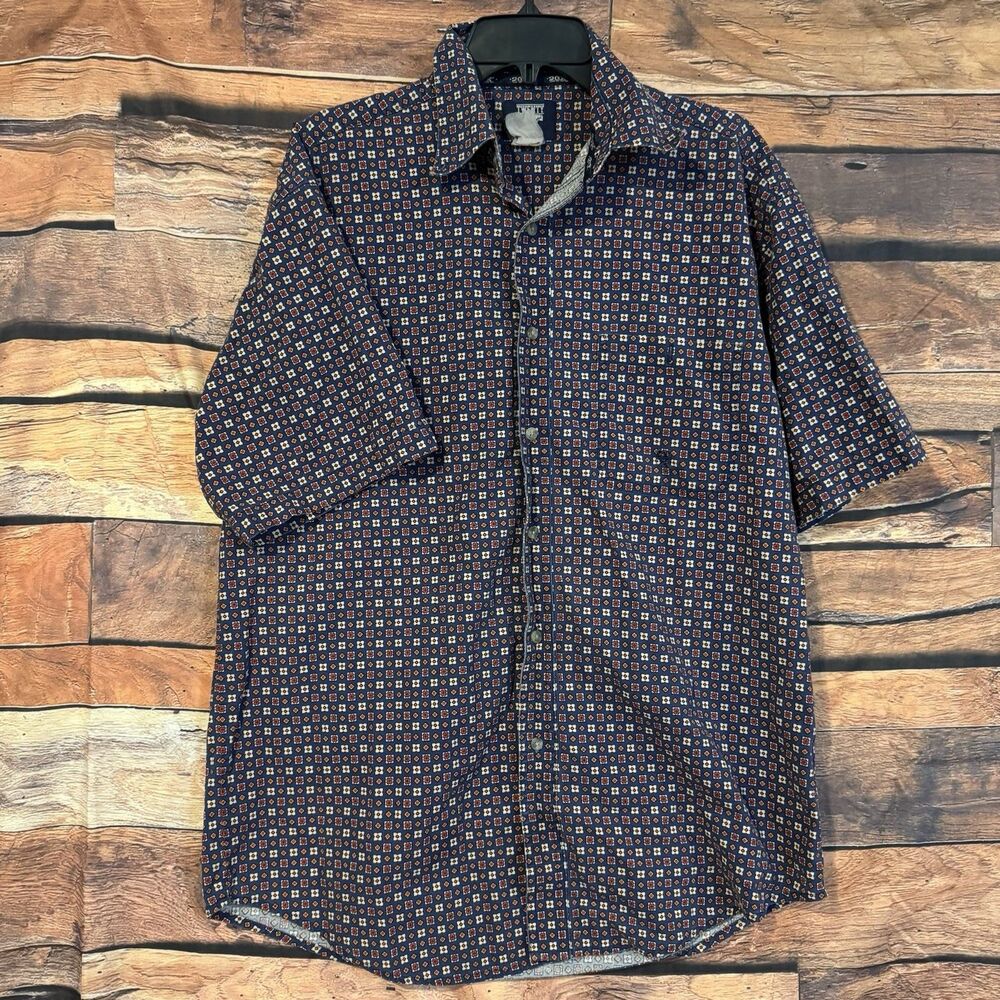 Wrangler Twenty X Shirt Mens XL Blue Geometric Short Sleeve Button Up Western